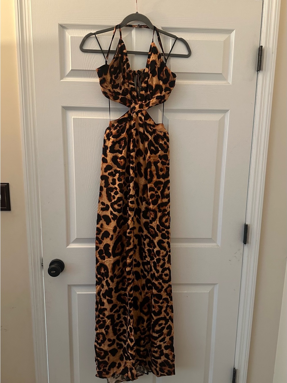 Fashion Nova Leopard Cutout Halter Maxi Dress - Brown/Black